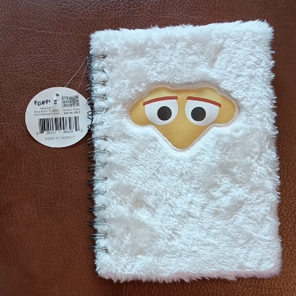 Fluffles by Inkology Other - fluff White Plush Spiral Notebook with Emoji Face